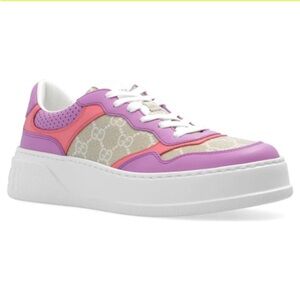 Gucci GG Supreme Monogram Perforated Platform Sneakers in Pink & Purple